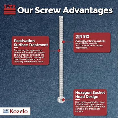 Kozelo 10pcs Socket Head Cap Screws - [M6-1 x 130mm] 304 Stainless Steel Allen Socket Drive for Electrical Motor 3D Printing Fan Engine Replacement Use, Silver