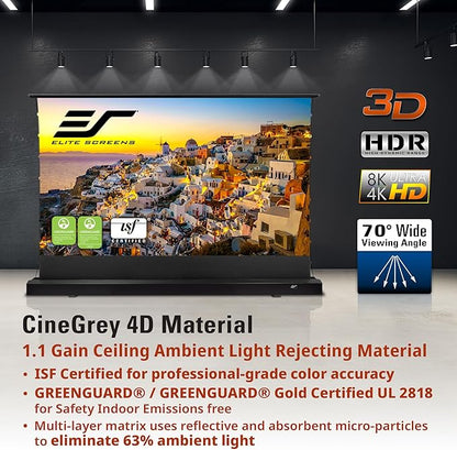 Elite Screens Kestrel Tab-Tension 3 CineGrey 4D, 122 inch 16:9, Standard Throw ISF Ceiling Ambient Light Rejecting (CLR/ALR) Electric Floor-Rising Projector Screen, Programmed Remote Kit, FTE122H3-C4D