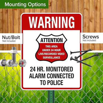 Warning 24 HR. Monitored Alarm Connected To Police Sign, 24x30 Inches, Rust Free .063 Aluminum, Fade Resistant, Made in USA by My Sign Center