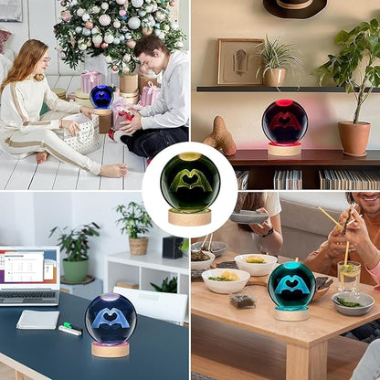 Kopesmsy 3D TayTay Gifts, Cute TS Girl Night Light, 3.15-inch Heart-Shaped Crystal Ball Night Light with 16 Color Changing, Bedroom Decorative Wood Base, Birthday Mother's Day Christmas Gift,