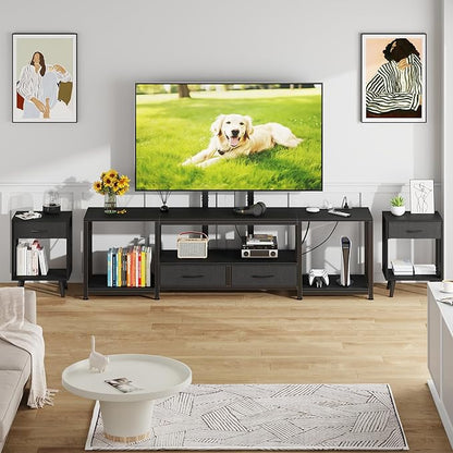 GYIIYUO LED TV Stand with Mount and Power Outlet & Fabric Drawers for 32-85 Inches TV - Entertainment Center and Industrial TV Console Table for Living Room, Bedroom- 47" Black