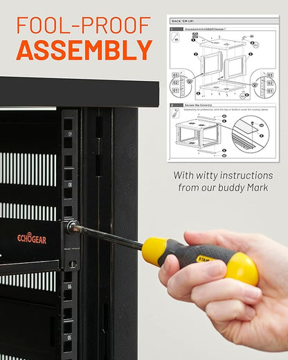 ECHOGEAR 12U Network Rack - Enclosed Wall Mount Rack Kit Includes 2X 1U Shelves, Pre-Mounted Fan, Lockable Door & Hardware - 600mm Depth Fits All Your AV Gear