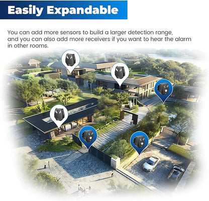 Solar Driveway Alarm Wireless Outside Weatherproof 1/2 Mile Long Range, Outdoor Motion Sensor Detector Alarm Driveway Alert System with Rechargeable Battery/Expandable (3 Sensor &1 Receiver Set)