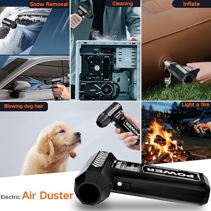 Electric Air Duster, 150000RPM Brushless Motor 4-Gear Adjustable Compressed Air Duster with LED Light,One-tap Booster with 8000mAh Rechargeable Battery, With storage bag for PC, Car, House, Outdoor
