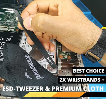 Safe ESD Anti Static Wrist Strap Band Long Earthing Wristband Grounding Bracelet for ESD Mat Computer PC Building Electronics Repair Ground wire cord with Metal Alligator Clip By DREMINOVA