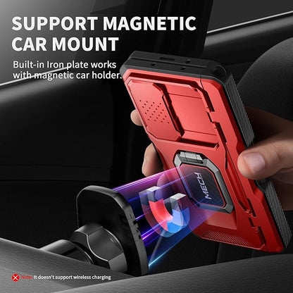 TONGATE for Z Fold 6 Case with Ring Stand, Built-in S Pen Holder & Glass Screen Protector Shockproof Rugged Z6 Phone Case with Slide Camera Cover & Belt Clip for Samsung Galaxy Z Fold 6 2024, Red