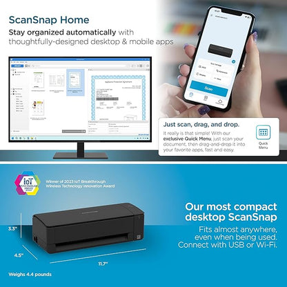 ScanSnap iX1300 Deluxe Compact Wireless or USB Double-Sided Color Document, Photo & Receipt Scanner with Auto Document Feeder and Manual Feeder for Mac or PC