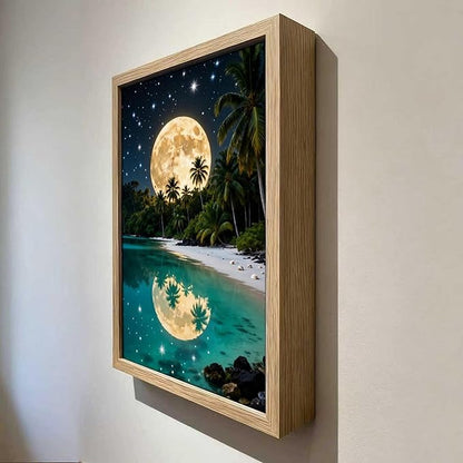 URVIP LED Glowing Photo Frame, 3D Starry-Sky Blue Moon Wall Art, 9x12 Inches Dimmable Light Up Light Painting for Bedroom, Unique Aesthetic Decor, Great Birthday Gift for Women Men