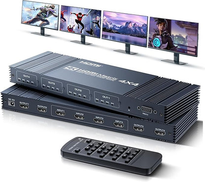 4x4 HDMI Matrix Switch 4K 30Hz, 4 in 4 Out HDMI Switch with Remote Supports HDR, 3D, HDMI 1.4, HDCP 1.4, Downscaler 4K & 1080P, 4 Way HDMI Splitter Switch for Fire TV Stick, Xbos, PS4/5