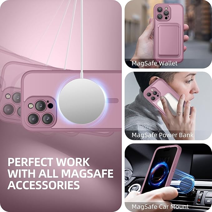 BERFY Magnetic for iPhone 14 Pro Max Case,Compatible with MagSafe,Built-in Privacy Screen Protector and Upgraded Camera Protection,Anti-Spy Full Body Shockproof Phone Case for 14 Pro Max,Palevioletred