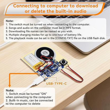 Sound Recorder Module DIY Music Voice Recording Module Chip with Speaker,Type-C Cable,Easy Recording Capability16 Minutes Music for Personalized Greetings, Holiday Crafts Cards with Manual