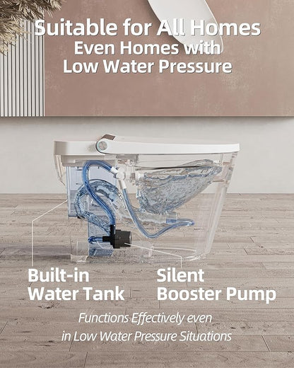 Luoware Smart Toilet Lite without Bidet, One Piece Elongated Modern Toilet with Heated Seat, Pump-Assisted Auto Flush, Foot Sensor Operation, Night Light, Built-in Water Tank, Blackout Flush