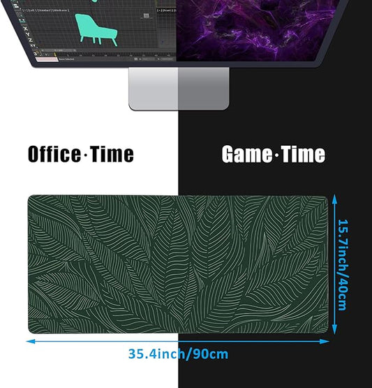 EOBKLAX Golden Tropical Leaf Large Gaming Mouse Pad,Waterproof Desk Mat for Desktop,Non-Slip Rubber Base Mousepad with Stitched Edges for Laptop Office and Home 35.4X15.7 Inch