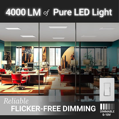 NUWATT 2 Pack 1x4 FT LED Surface Mount Panel 120-277V Universal Voltage, 3CCT 3000K/4000K/5000K Selectable, 4000LM, 40W, Internal Driver, 0-10V Dimmable, 12x48 Inch Flush Mount Ceiling Light, 1" Thick