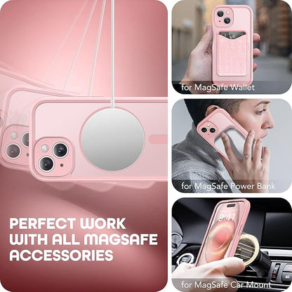 Magnetic for iPhone 15 Case, Compatible with MagSafe, Built-in Privacy Screen Protector and Camera Protection, Anti Spy Full Body Dustproof Shockproof Hard Phone Case 6.1", Pink
