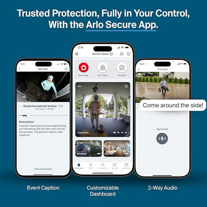 Arlo Pro Security Camera 2K HDR (6th Gen, 2025 Release) - Wireless Outdoor Camera, Rechargeable Removeable Battery, Event Captions, Emergency Response, 1-Month Trial of Secure Plan, 3 Cam, White