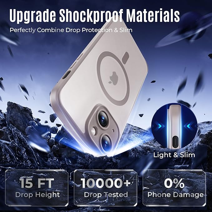 Designed for iPhone 14 Case, Compatible with MagSafe, with Privacy Screen Protectors X2, [Camera Protection] [15FT Military Drop Protection] Shockproof Phone Case, 6.1", Natural Titanium