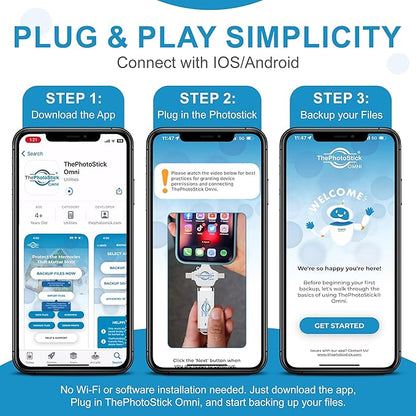 ThePhotoStick® Omni 32GB Memory Stick & USB Flash Drive – Photo & Video Backup for iPhone, Android, Mac & PC – Multiport Connection to Easily Store & Transfer Files
