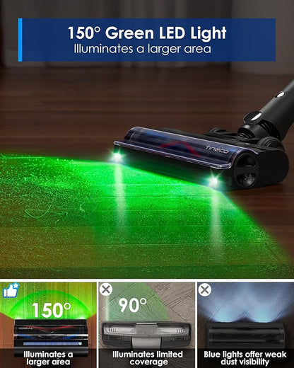 Tineco Pure ONE A90S Cordless Vacuum Cleaner, 270AW Powerful Suction Stick Vacuum Cordless Rechargeable, Up to 105min Runtime, 3DSense Master Brush, 150° Green LED Light with Floor Type Detection