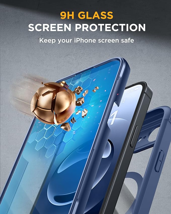 Miracase Magnetic for iPhone 16e Case Full-Body Phone with Built-in Glass Screen Protector, [Compatible with MagSafe] Military Drop Proof 16E Cover Bumper 6.1 inch, Blue