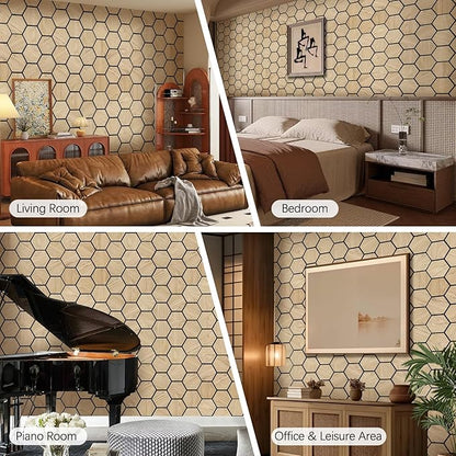 ARMURO Hexagon Wall Panels - 4 PCS Wood Panels for Wall - Natural Oak Wood Veneer Hexagon Sound Panels - Sound Absorbing Panels for Walls and Ceiling (23.8" W x 29" L)