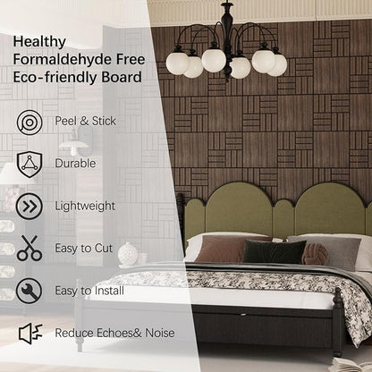 ARMURO 4 Packs Acoustic Wall Panels - Self-Adhesive 3D Wood Slat Wall Panel- Peel and Stick Sound Absorbing Panels for Noise Reducing - Feature Wall Decor for Home & Office