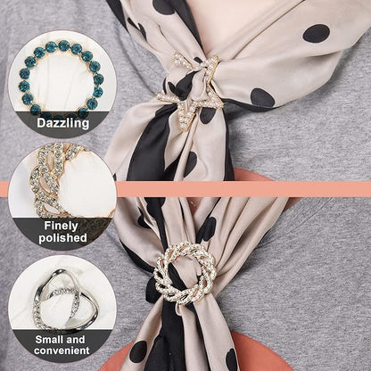 T-Shirt Clips 9 PCS, Clothes Corner Knotted Button, Fashion Alloy Pearl Rhinestone Circle Clip Buckle Round Shirt Silk Scarf
