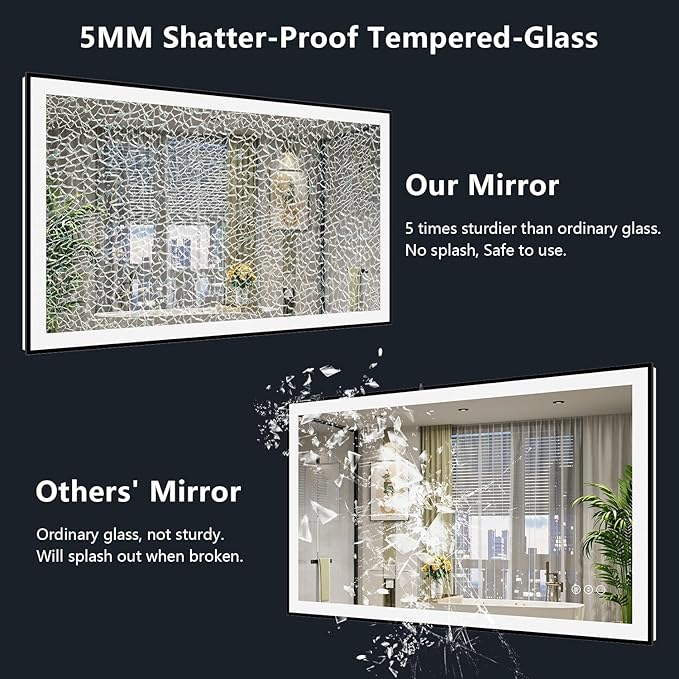 YEELAIT 40x32 Inch LED Bathroom Mirror with Lights (Front Lit and Backlit) Black Framed Lighted Vanity Mirror for Bathroom Wall Dimmable Anti-Fog Memory Tempered Glass Horizontal/Vertical