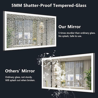 YEELAIT 40x32 Inch LED Bathroom Mirror with Lights (Front Lit and Backlit) Black Framed Lighted Vanity Mirror for Bathroom Wall Dimmable Anti-Fog Memory Tempered Glass Horizontal/Vertical