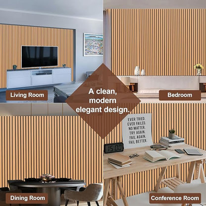 Yuzzy Wood Panels for Wall - 9 Feet Teak Wood Slat Acoustic Panels 2 PCS - Modern Sound Absorbing Wall Panels for Interior Wall Decor for Home, Office, Studio