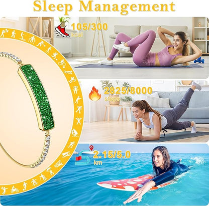 Smart Bracelet for Women, Jewelry Fitness Tracker with 2 Bands, Heart Rate & SPO₂ Monitor, Stress & Sleep Tracking, Step & Calorie Counter, 5ATM Waterproof for iOS & Android, No Subscription, Green