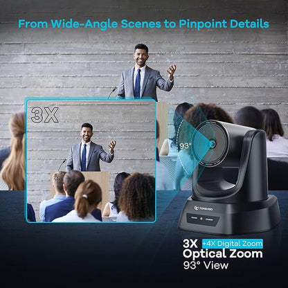 TONGVEO 3X Optical Zoom PTZ Camera AI Auto-Tracking HDMI USB 3.0 1080P 60fps Wide-Angle for Video Conference Business Meeting Live Streaming Online Learn with Zoom YouTube Teams OBS and More