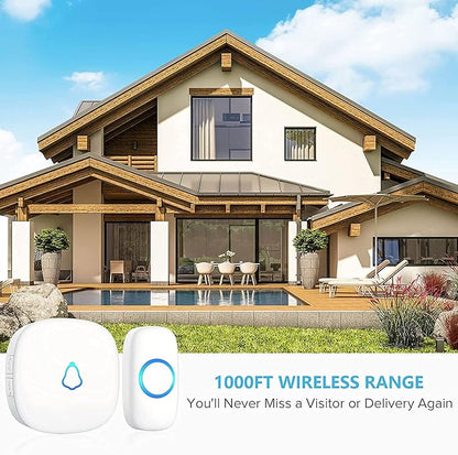 Wireless Doorbell, Remote Door Bell Ringer Wireless Long Range 1000FT, Matt Finish, SECRUI Wireless Doorbells for Home with 3 Plug-in Doorbell Chime and 2 Waterproof Ringer Button (White)