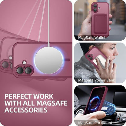 BERFY Magnetic for iPhone 16 Plus Case, Compatible with MagSafe, Built-in Privacy Screen Protector and Upgraded Camera Protection, Anti-Spy Full Body Shockproof Phone Case for 16 Plus 6.7", Dark Red