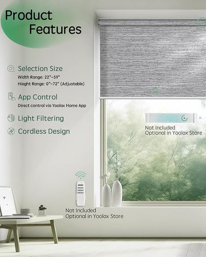Yoolax Motorized Blinds App Control, Light Filtering Motorized Shades for Windows, Cordless Automatic Roller Shades for Bedroom Living Room Office(Light Filtering Jacquard Gray, 40" W x 72" H)