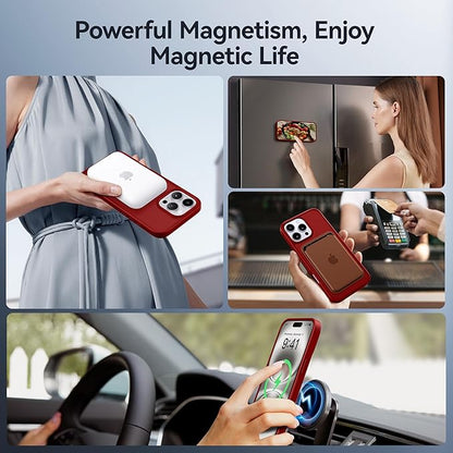 CASEKOO Designed for iPhone 16 Pro Case with Magnetic Invisible Stand [Military Drop Protection] [Compatible with MagSafe] Shockproof Slim Matte Translucent Case 6.3 Inch, Red