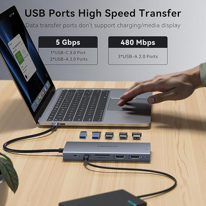 USB C Laptop Docking Station Dual Monitor for Dell XPS/HP/Lenovo/Surface, 15 in 1 USB C Hub 3 Monitor Adapter Dock with 8K DisplayPort, 2 HDMI 4K@60Hz, 6 USB A/C, 100W PD, Ethernet, SD/MicroSD