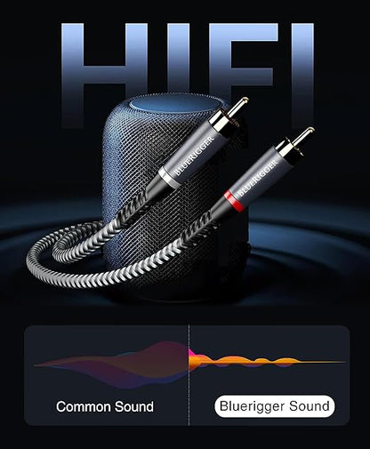 BlueRigger 3.5mm to RCA Audio Cable (15FT, RCA Male to Aux Audio, Braided, Headphone Jack Adapter, Metal Shell) - for Phones, Amplifiers, Tablets, Home Theater, Speakers, HDTV