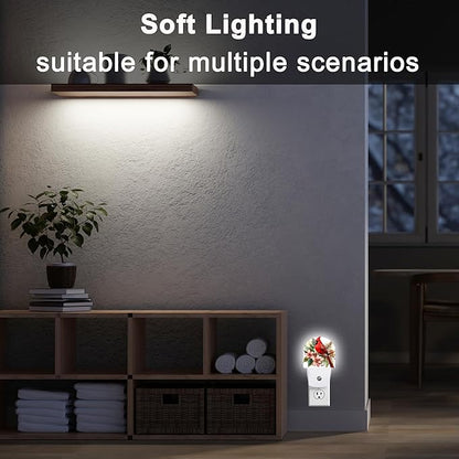YESPOAK Night Light,Red Cardinal Bird Flowers Night Lights Plug Into Wall for Bedroom Bathroom Kitchen Hallway Stairs Hallway, Plug-in, Energy Efficient Decor Desk Lamp Gifts