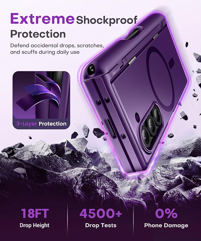 BERFY Magnetic for Samsung Galaxy Z Fold 6 Case with Privacy Screen Protector, [Compatible with MagSafe][Anti Spy] Built-in S Pen Holder & Kickstand, Full-Body Shockproof Case for Z Fold 6, Purple