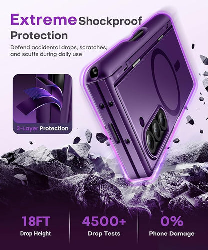 BERFY Magnetic for Samsung Galaxy Z Fold 6 Case with Privacy Screen Protector, [Compatible with MagSafe][Anti Spy] Built-in S Pen Holder & Kickstand, Full-Body Shockproof Case for Z Fold 6, Purple