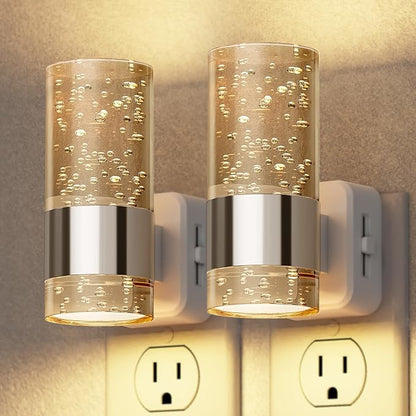 Briignite Night Light, 2 Pack Dimmable Night Lights Plug into Wall, Bubble Night Light with 0-100 LM Adjustable Brightness, Automatic Night Lights with Dusk to Dawn Sensor, for Bathroom Hallway