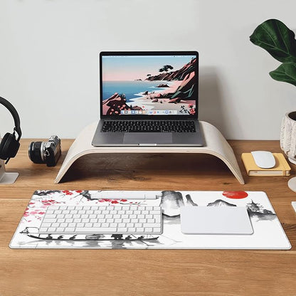 Japan Traditional Painting Extended Big Mouse Pad Large,XL Gaming Mouse Pad Desk Pad,31.5x11.8inch Long Computer Keyboard Mouse Mat Mousepad with 3mm Non-Slip Base for Home Office Work-Boating Sunset