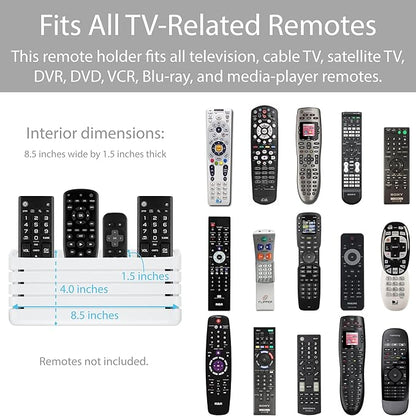 TotalMount Hole-Free Remote Holder – Eliminates The Need to Drill Holes in Your Wall (Premium White – Modern Design for 3 or 4 Remote Controls)