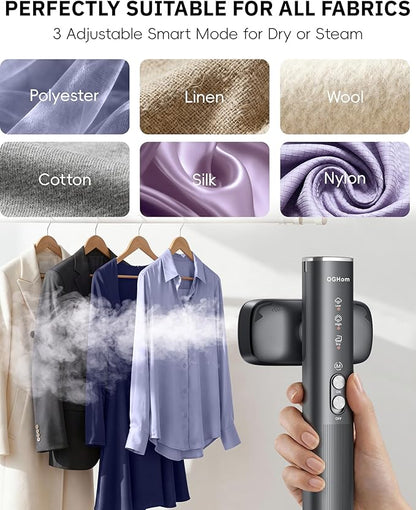 OGHom Steamer for Clothes, 110-240V Travel Steamer & Iron 2 in 1, 1000W Powerful Steam, Portable Handheld Garment Wrinkle Remover, 30s Fast Heat-Up with 3-mode Steam Control, for Global & Europe-Black
