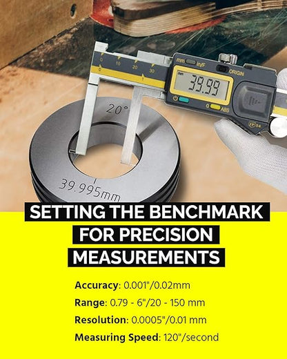 iGAGING Absolute Origin 0-6" Internal Slot Digital Caliper, IP54 Stainless Steel, SPC/USB Output Port, Case, Manual, Battery