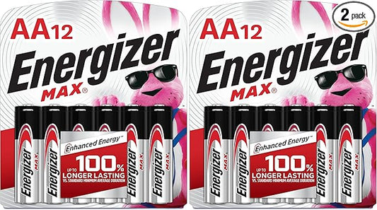Energizer AA Batteries, 12 Count, Double A Max Alkaline Battery (Pack of 2)