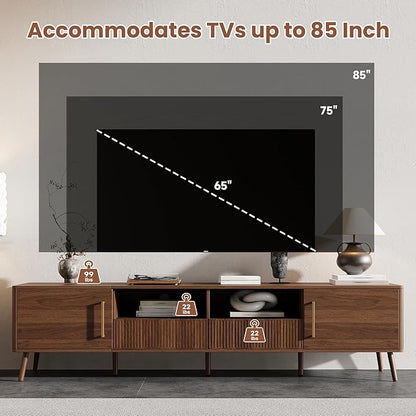 Merax Mid Century 78" TV Stand, Modern Entertainment Center for TVs up to 85", Media Console with Storage, Open Shelf, 2 Cabinets & 2 Drawers for Living Room, Office