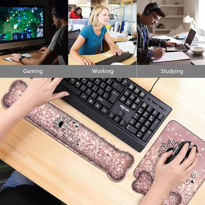 Ergonomic Mouse Pad Wrist Support and Keyboard Wrist Rest Set with Coasters, She Believed She Could So She Did Inspirational Quote with Non-Slip PU Base, Perfect for Home Office Working Studying