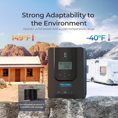 Renogy Charge Controller-Rover 40A MPPT 12V/24V Auto-Detect LCD Display | 99.9% Efficiency for Gel/Flooded/Lithium Batteries | Dual-Peak Tracking & Modbus Support (40A 12V/24V)